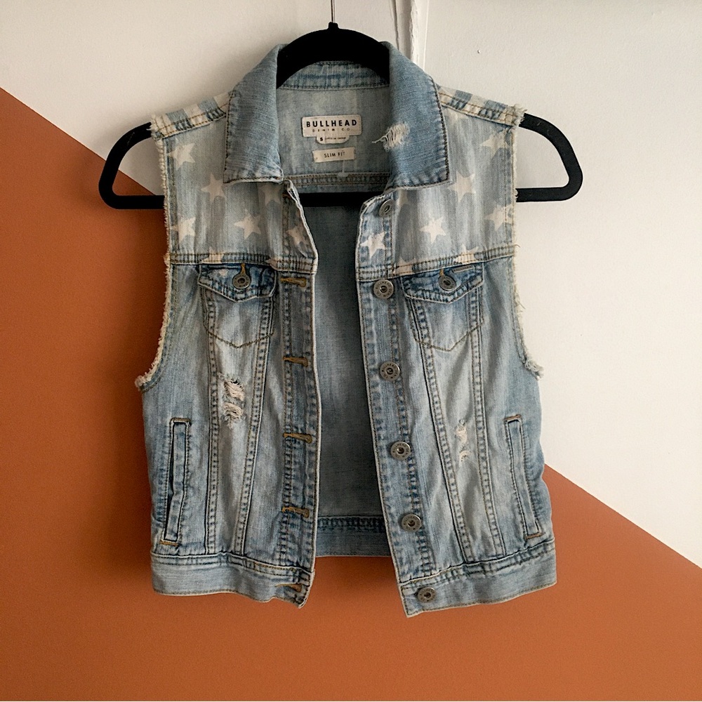 American Flag Fourth Of July Light Denim Vest - Size S Slim Fit - Bulldog Brand